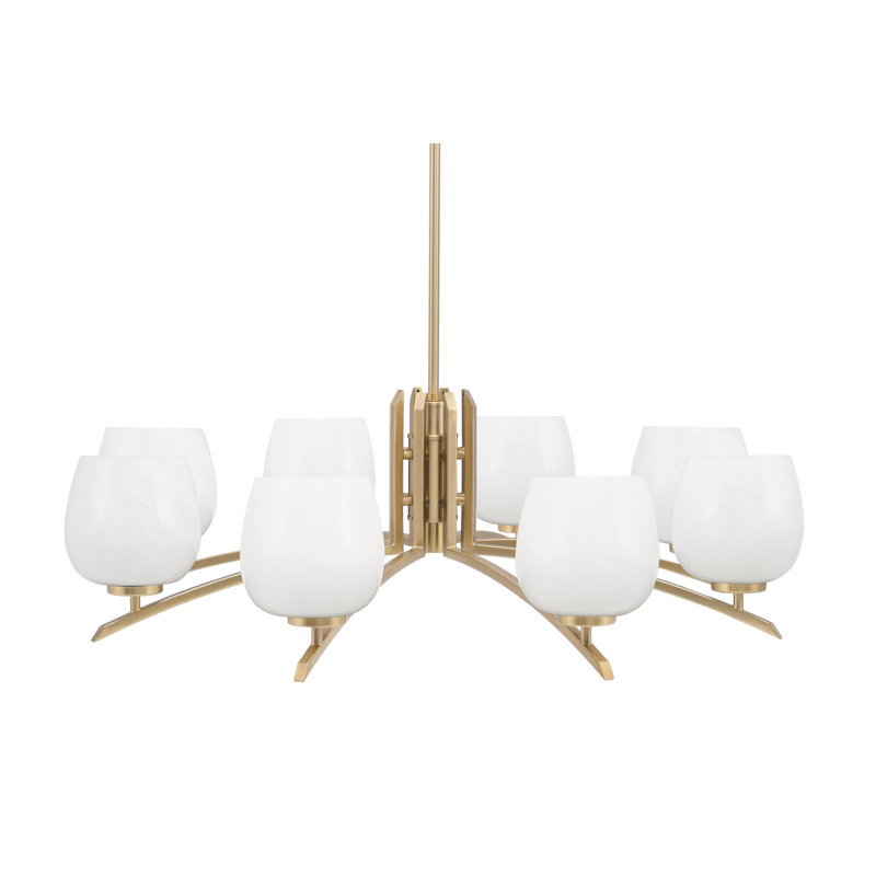Lustre 8 lumières kurve au fini laiton nouvel âge avec verre de 6 po, Blanc