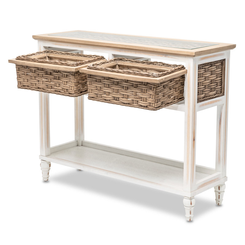 Eversole - Console Table with 2 Baskets - Weathered Wood, Weathered White Finish, White