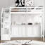Lit mezzanine double très grand avec escalier de rangement et lit escamotable double avec lumière DEL, blanc