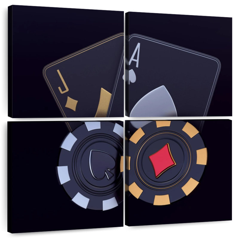 Senne - cartes à jouer et jetons noirs, H 26 po x l 26 po