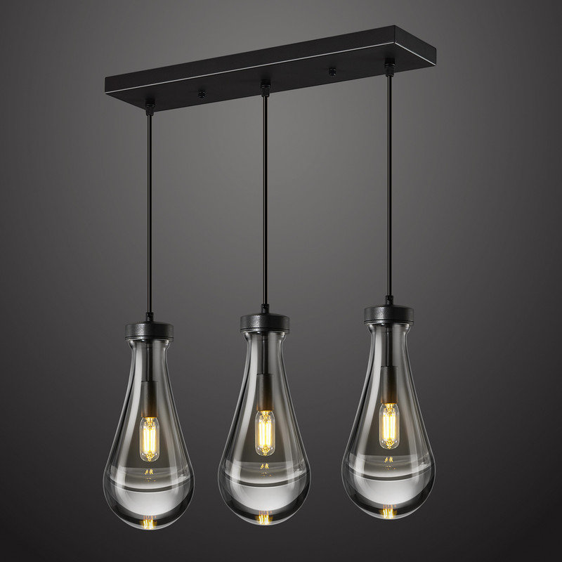 Luminaire suspendu Raindrop Teardrop, Noir, Trois lumières