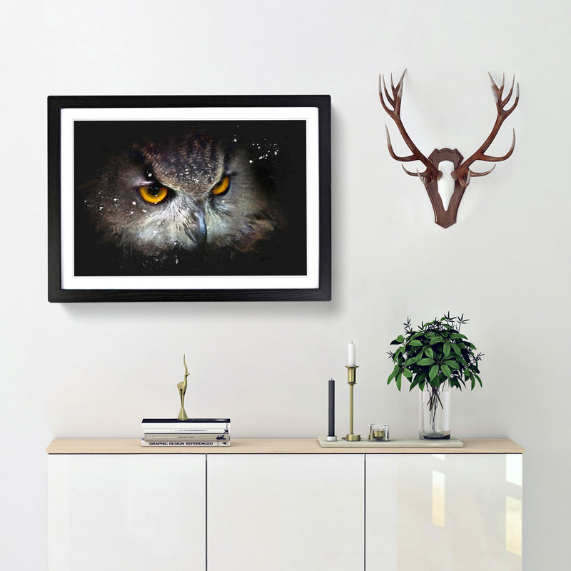 A Great Horned Owl - Picture Frame Graphic Art Print, Black Framed, 33cm H x 45cm W x 2cm D