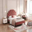 Lit plateforme tapissier avec tête de lit en velours à motif floral-632814403-632814396