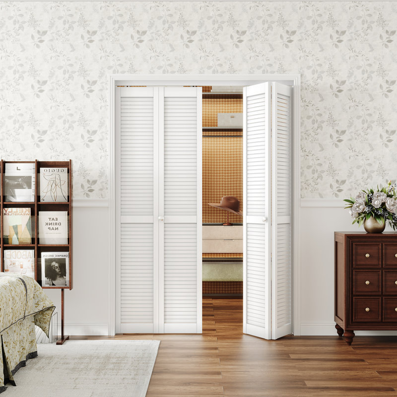 White Louvered Folding Door With Hardware Unfinished Bi-Fold Interior Door