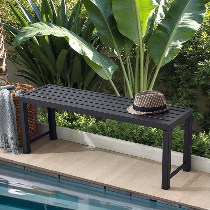 Ensemble de 2 bancs d'extérieur en métal résistant aux intempéries, banc de patio sans dossier pour jardin, support à plantes multi-usage et support