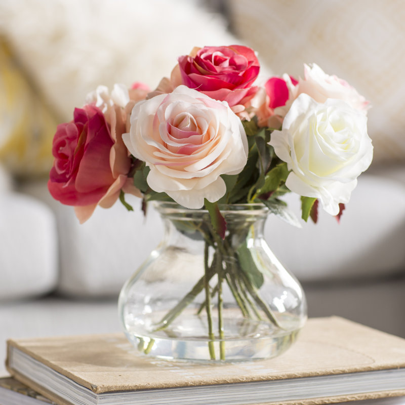 Centre de table Roses dans un vase, Assorti / rose