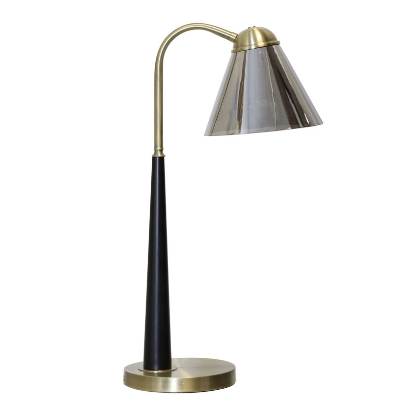 Cambridge - Lampe de table en acier - Abat-jour en verre fumé