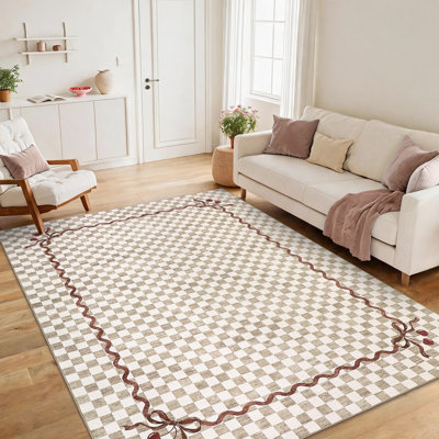 Tapis lavable en faux cerisier Coquette Gingham Cherry avec envers antidérapant