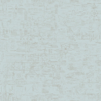 Nostalgie Steampunk Blueprint 33' L x 21" W Wallpaper Roll