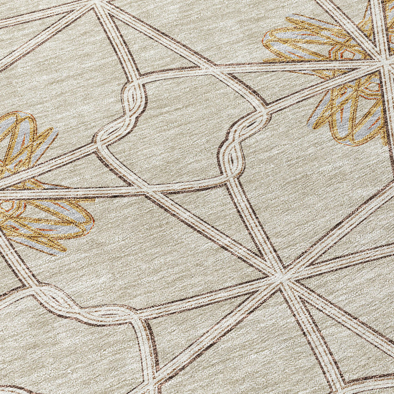 Ivory Geometric Synthetic Indoor/Outdoor Runner Rug 2'3" x 7'6"