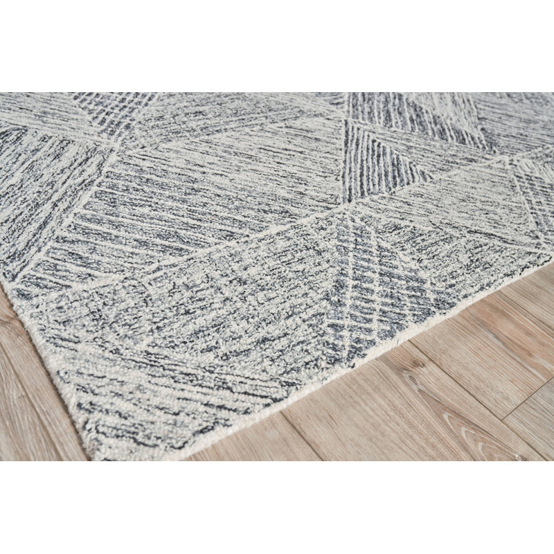 Caprice Geometric Handmade Tufted Area Rug, Rectangle 12' x 15', Black/Ivory