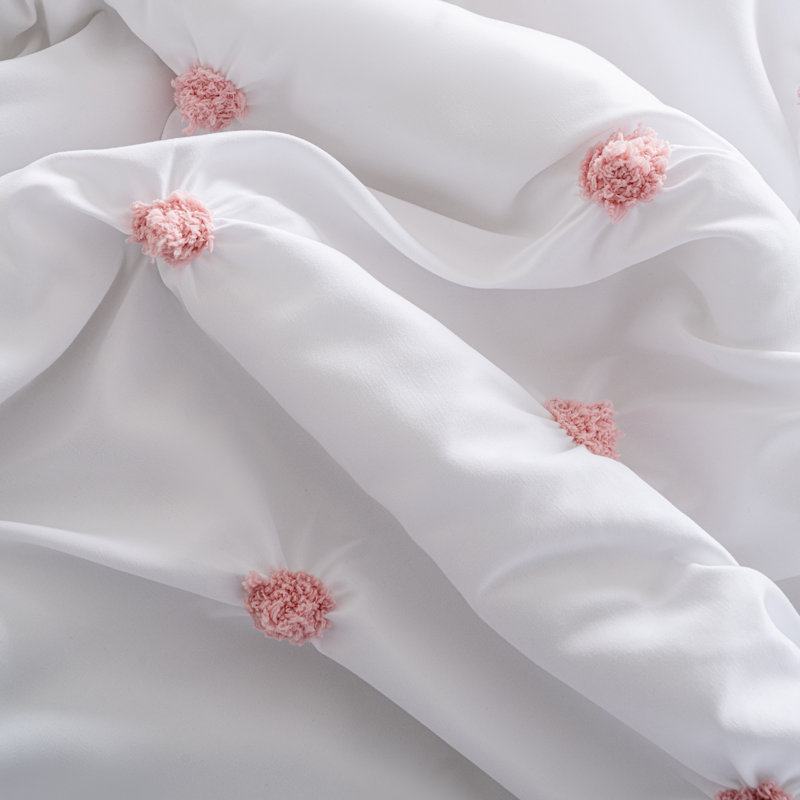 Graceful Embroidered Pinch Pleat Duvet Cover Set, Queen Duvet Cover + 2 Shams, Pink