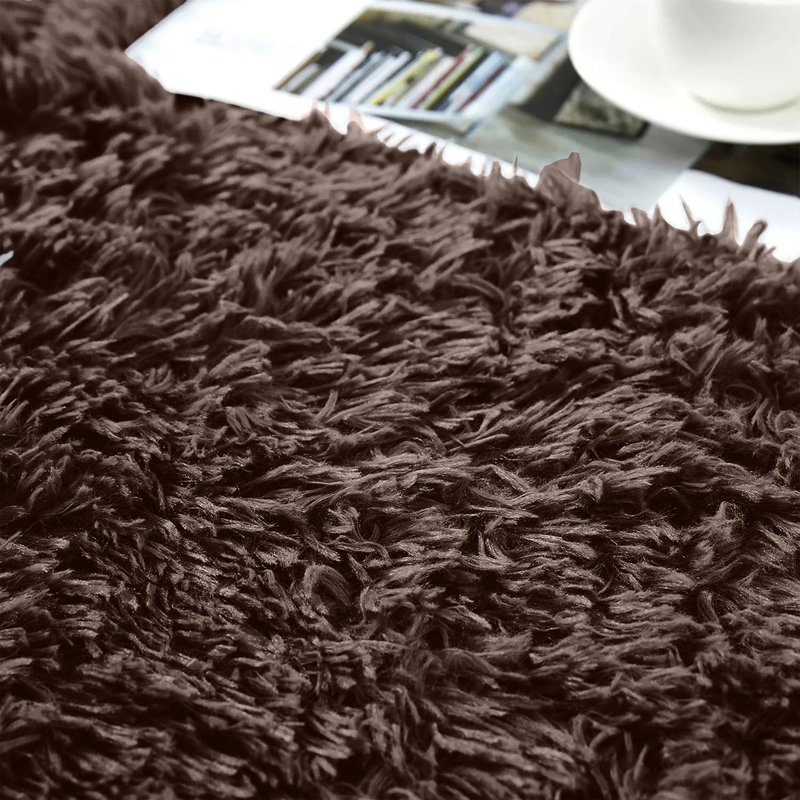 Soft Fluffy Living Room Large Area Rug, Brown, Rectangle 200 x 290 cm