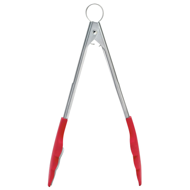 Cuisipro Tongs with Teeth, Silicone, Red, Lock for Safe and Compact Storage, Cooking Tongs, Suitable for Non-Stick Pans, Good Grip, 9.5”, 24cm