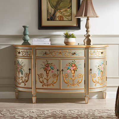 European-Style Hand-Painted Semicircular Sideboard