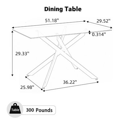 Rectangle Tempered Glass Dining Table with Stainless Steel Pedestal