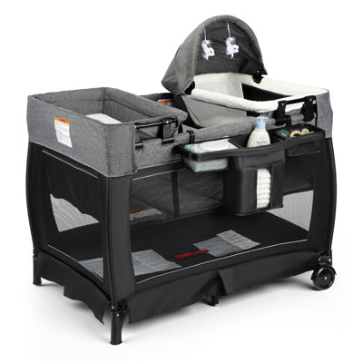 4-in-1 Convertible Baby Playard with Bassinet, Diaper Changer, Cradle&Bedside Sleeper
