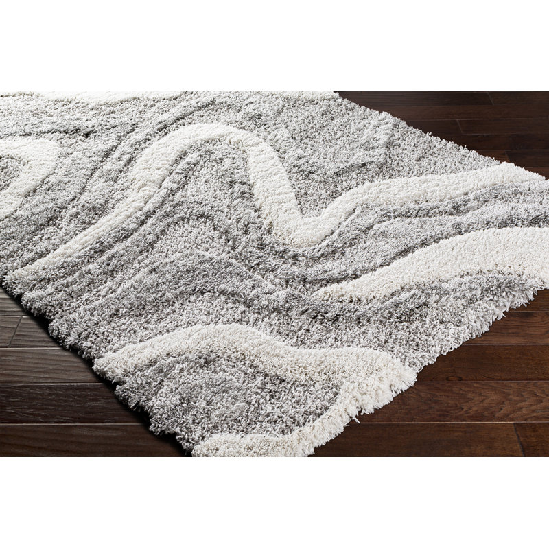 Abstract Splatter Cozy Shag Rug in Gray, 2' x 3', Stain-Resistant