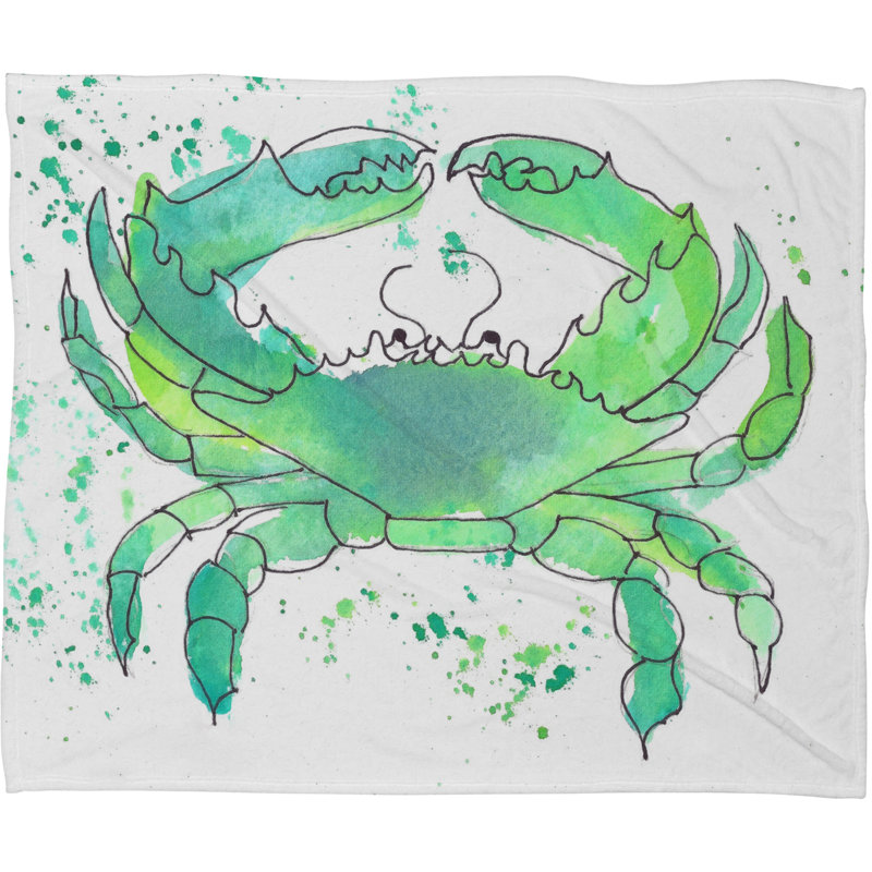 Seafoam Green Crab Knitted Throw Blanket, Large