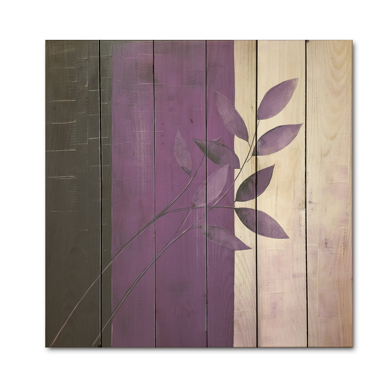 Collage de fougère mauve mauve - feuilles, art mural sur bois de pin naturel, H 36 po x l 36 po