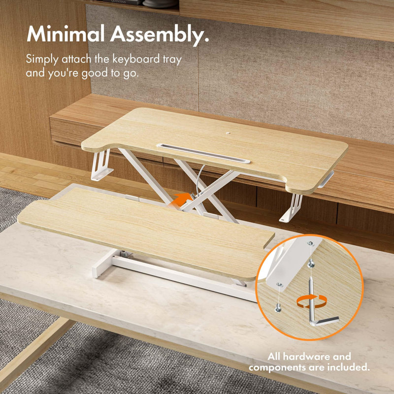 Adjustable Standing Desk Converter, White, Beige