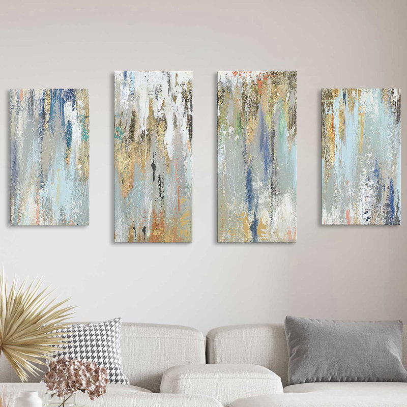 «Blue Gold Illusion», reproduction de cadre flottant sur toile 3 pièces, L 56 po x H 30 po