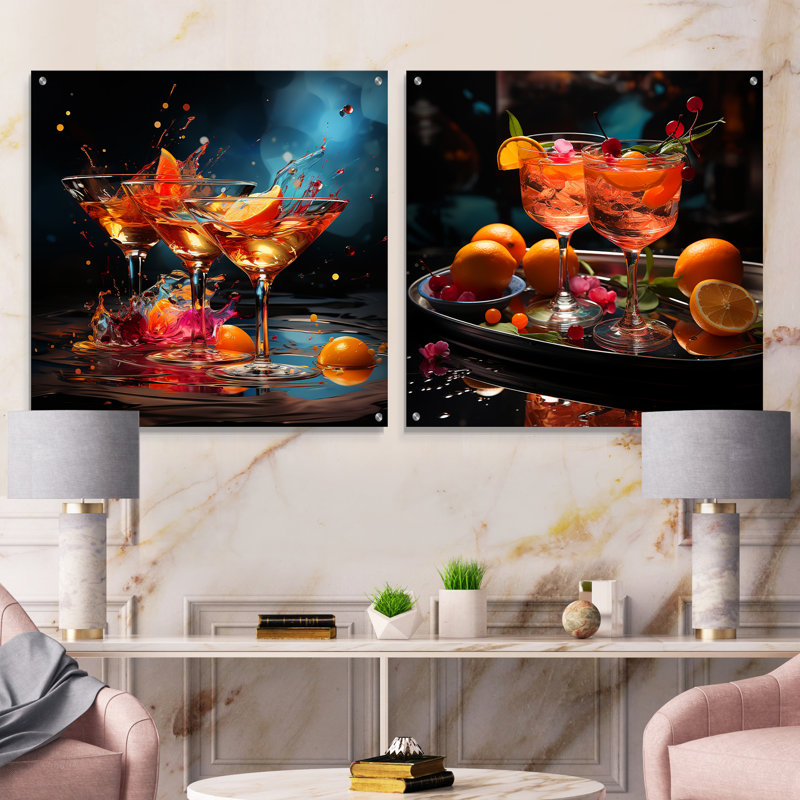 Collage de couleurs colorées - ensemble de 2 verres muraux en acrylique, H 16 po x l 33 po