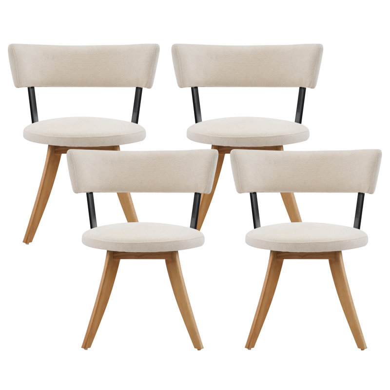 Chaises de salle à manger rembourrées Skara, 4, Coussin blanc / structure naturelle