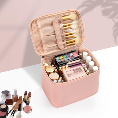 Trousse de maquillage, grande trousse de voyage, trousses de maquillage pour femmes, trousse de rangement de sac de maquillage lavable - Grand rose