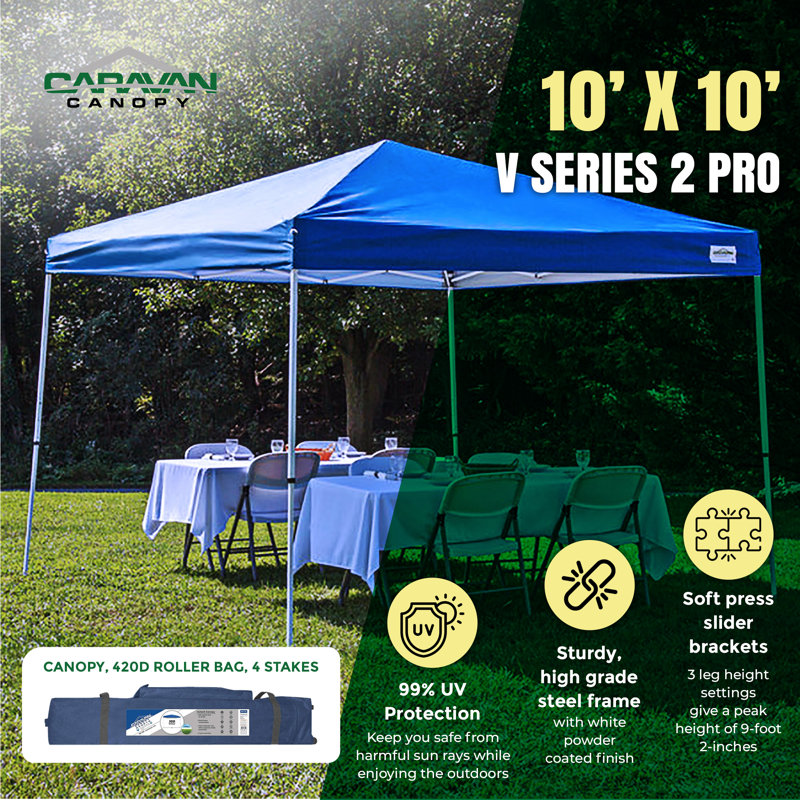 10x10 Blue Polyester Pop-Up Canopy with Steel Frame