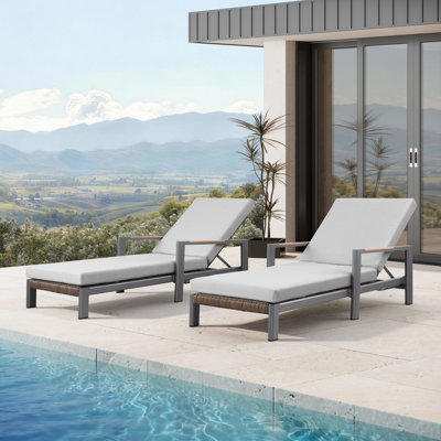 Arlo Teak & Wicker Aluminum Dual-Use Outdoor Chaise Lounge (Set of 2)