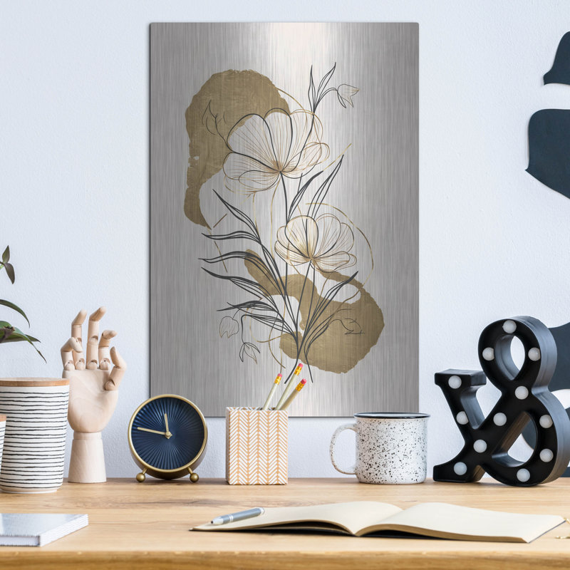 «Fleurs et or» par Andreas Magnusson, art mural en métal, H 16 po x l 12 po
