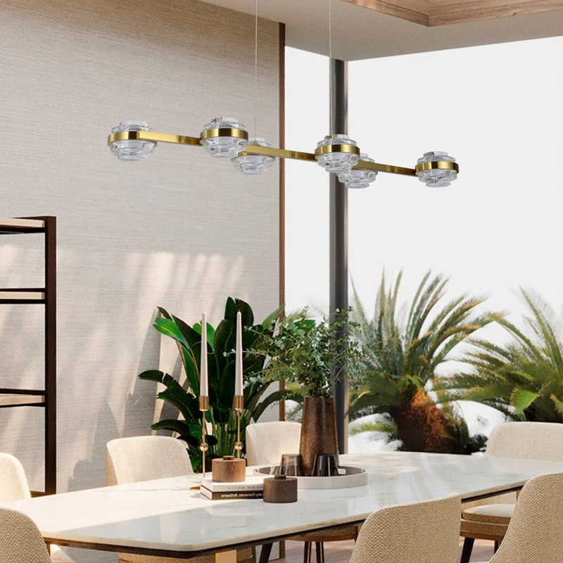 Milano 39-in 6-light Height Adjustable Etl Certified Integrated Led Linear Chandelier, Antique Brass