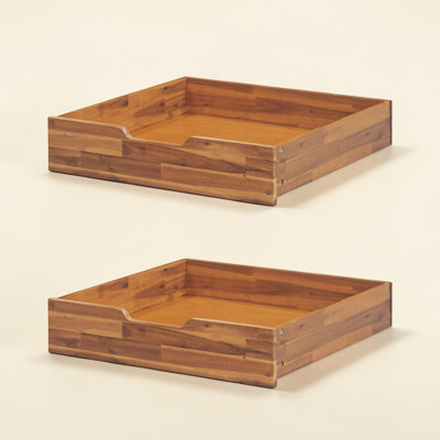 NTC Solid Wood Under Bed Storage with Wheels, 2-Pack Under Bed Organizer Drawer, Space Saving Bedroom Storage Box, 100 lbs Capacity, Teak Look - Acacia