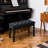 Black Piano Bench With Faux Leather And Wooden Frame For Duet Playing Keyboard Seat Upholstery -