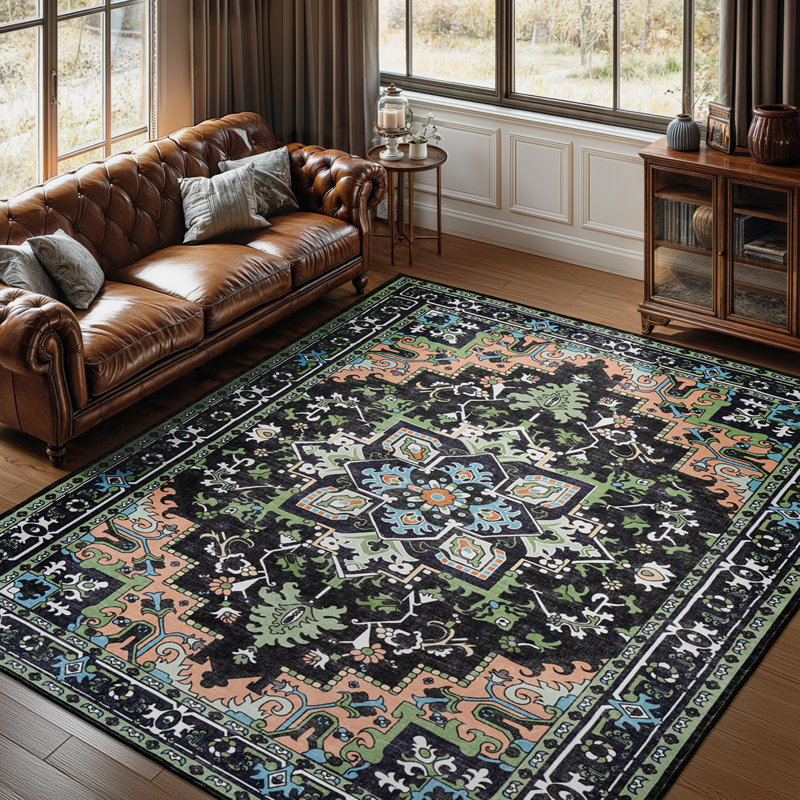 8'X10' Machine Washable Vintage Boho Area Rugs Non-Slip Low Pile Carpets Pink, Rectangle 8' x 10', Beige