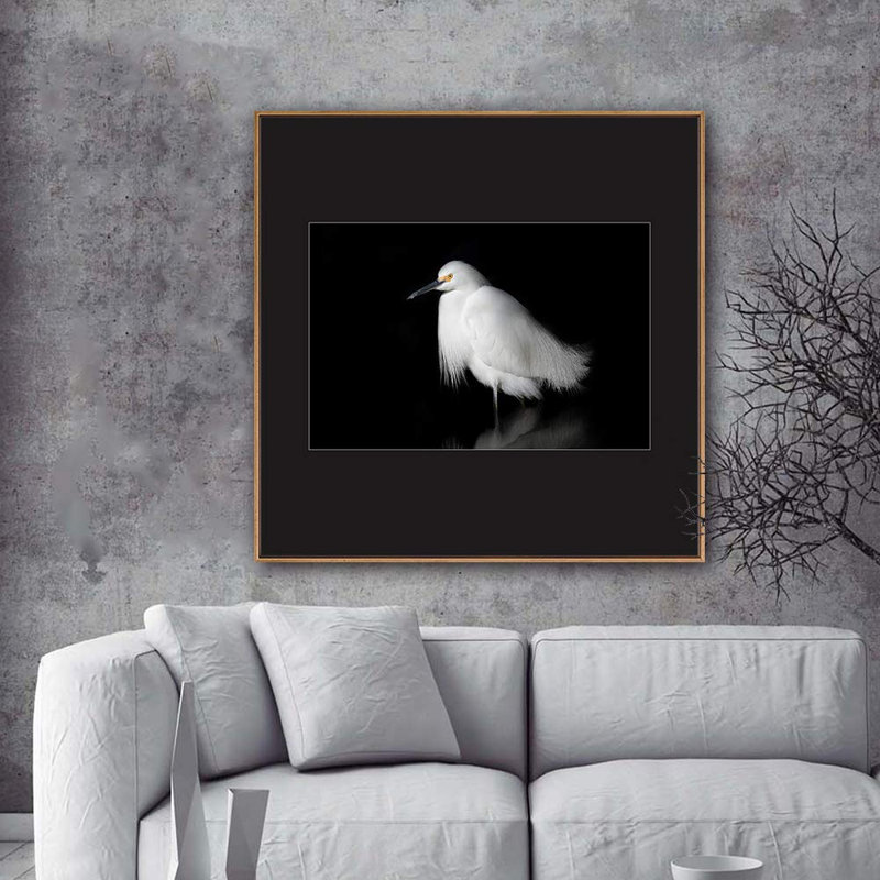 H01 A Bird debout, reproduction sur toile, H 24 po x l 24 po, Naturel