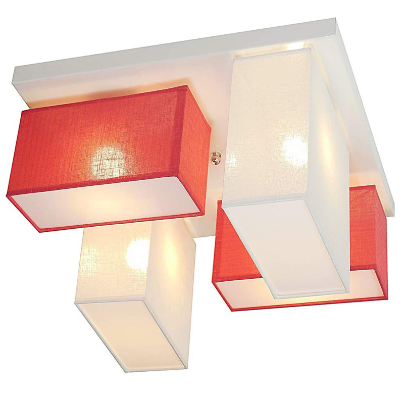 Eris Fabric Semi Flush Mount, White/Red