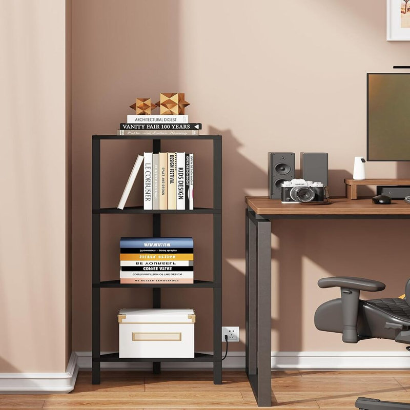 Corner Shelf with LED Light, 4-Tier Corner Bookshelf for Small Space, Narrow Display Corner Shelf Stand