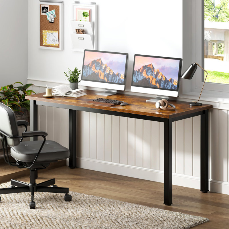 Office Computer Desk 54 Inches Modern Simple Heavy Duty Working Study Table,PC Writing Table,Home Office Writing Desk Perfect For Training/Card/Meeting Teak&White