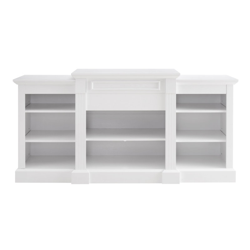 Media Console Table With Large Storage Cabinet, Modern TV Media Entertaionment Stand, , 65.75"W*17"D*32.48"H, White