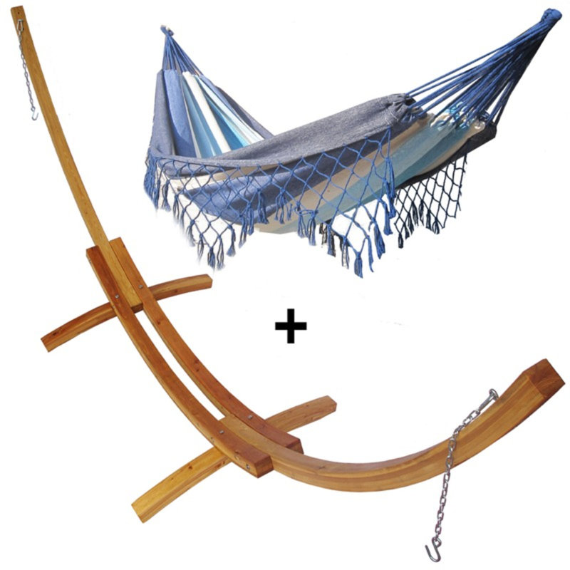 Leatham Double Classic Hammock with Stand, Blue/Ecru