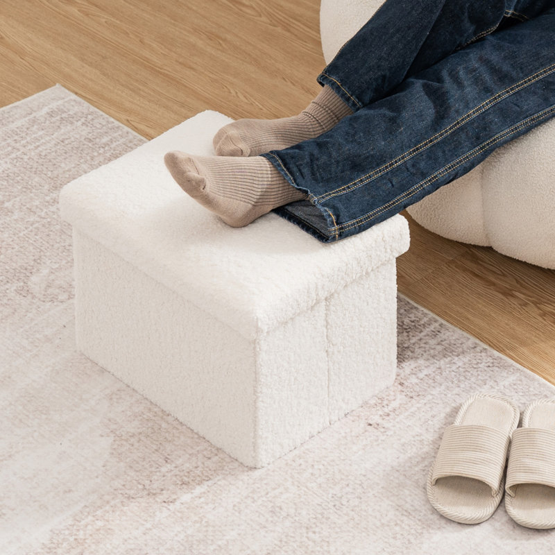 Repose-pieds pliant avec rangement, H 12,2 po x l 16,1 po x P 12,2 po, Blanc