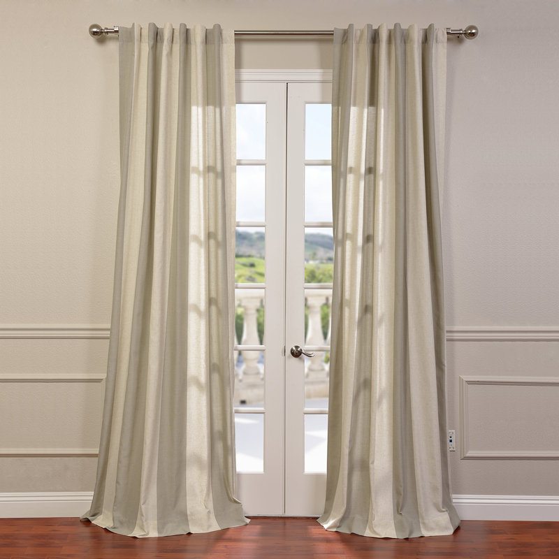 Eui Del Mar Striped Linen Blend Sheer Curtains - Single Panel Drapes, Stone, 50"W x 108"L