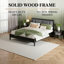 Structure de lit très grand en bois d'acacia massif - support robuste de 600 lb, sans sommier tapissier, tête de lit tapissier noire avec poignées en métal, tissu gris foncé, assemblage facile-1109600446-1111095051