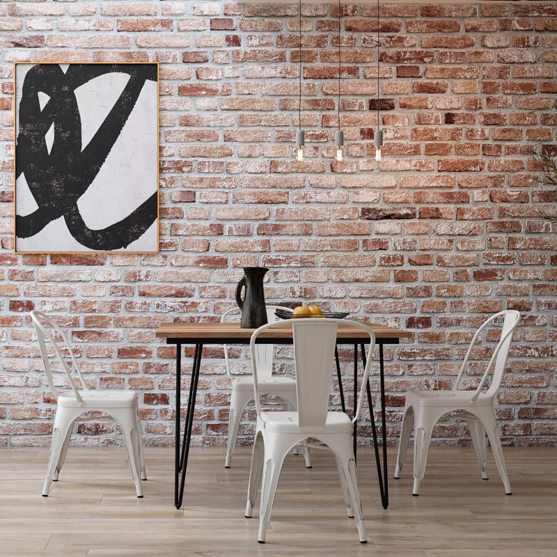 Fletcher Industrial Iron Dining Chair with Stackable Design and Protective Rubber Caps (Set of 2), Distressed White