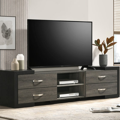 Meuble télé 1Pc avec tablettes ouvertes contemporaines et poignées en métal brossé
