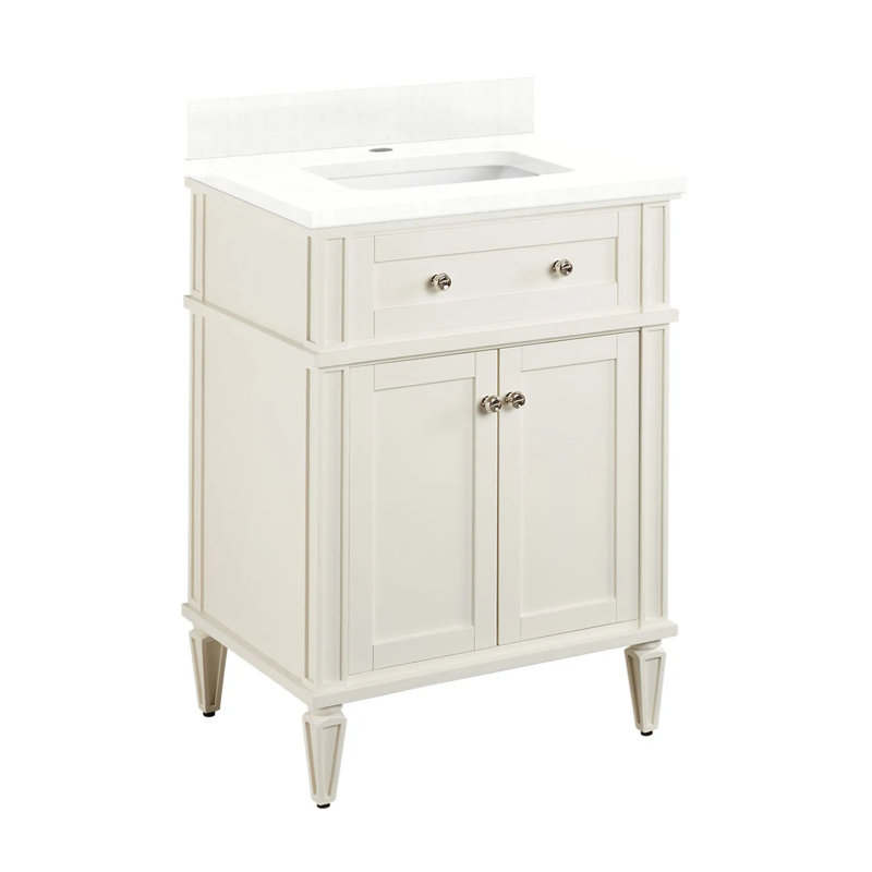 24" Elmdale Single Bathroom Vanity Set with Rectangular Undermount Sink, Soft White, Feathered White, 8" Centers