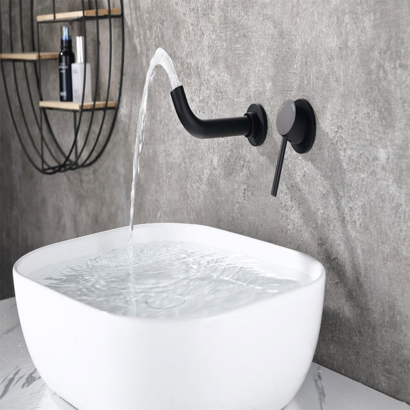 Robinet mural pour lavabo ou baignoire, robinet à poignée simple en laiton 2 trous inclus, Noir mat