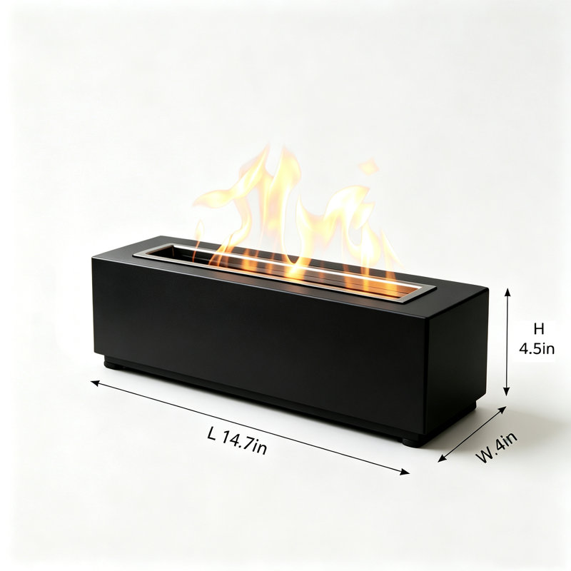 14.7" Rectangular Concrete Clean-Burning Wax  Indoor & Outdoor Tabletop Fireplace Black, Black